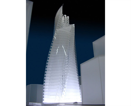 グッドデザイン賞を受賞した名古屋駅前のスパイラルタワーのスタディ模型