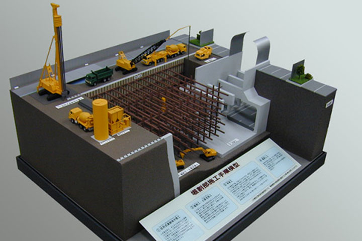 ウォータージェットカッタとバイブロハンマーの併用工法を理解するための断面模型