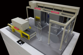 免震製造工程「ブラスト・接着剤塗布」の機械模型